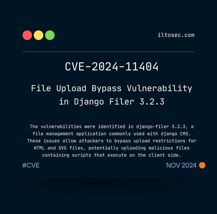 CVE-2024-11404: Medium Severity File Upload Vulnerabilities in django-filer 3.2.3